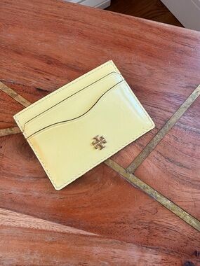 Tory Burch Lemon Yellow Patent Leather Card Holder with Gold Logo